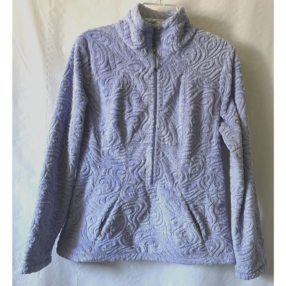Athleta workout Blue Roche Floral Fleece Zip Up Pullover Swatter Rare Size M